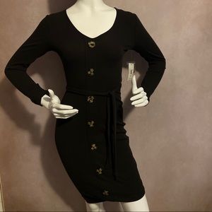 Belted Button Front Midi Dress